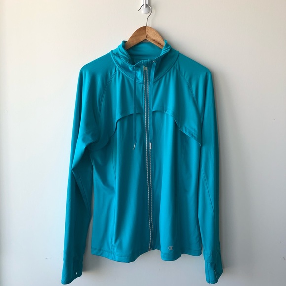 Champion Turquoise Blue Mock Neck Zip Up Sweater - Picture 1 of 6